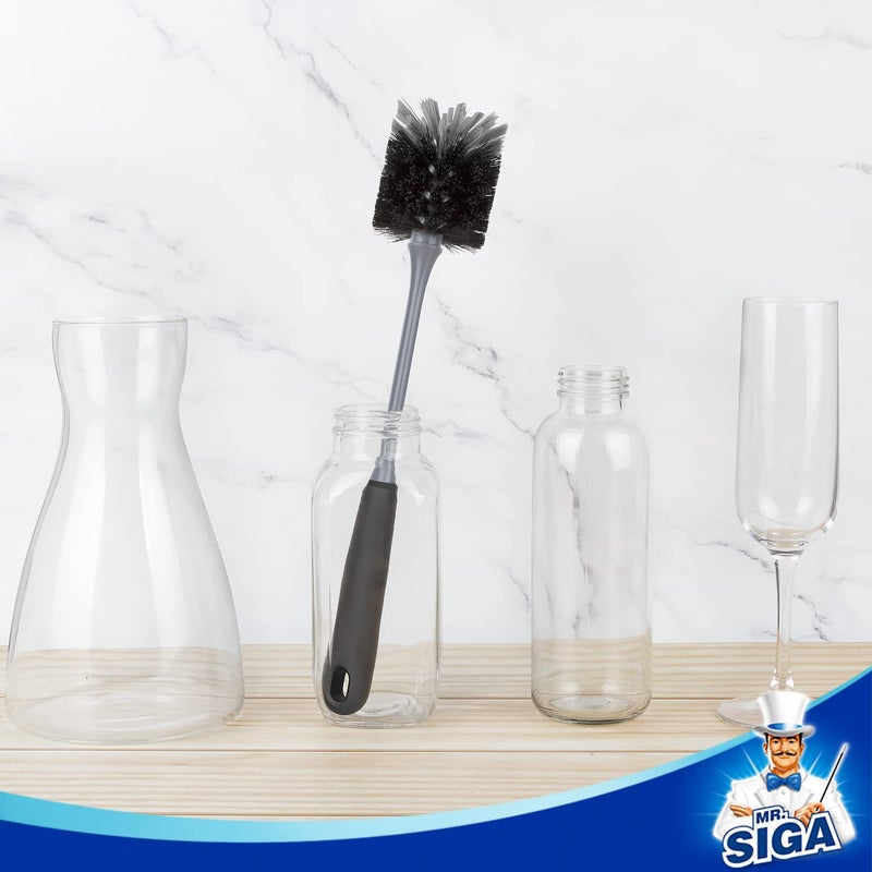 Mr Siga MR.SIGA Long Handle Bottle Brush, Flexible Scrub Brush for Water Bottles, Glasswares, Mugs, Black, 2 Pack - Image 3