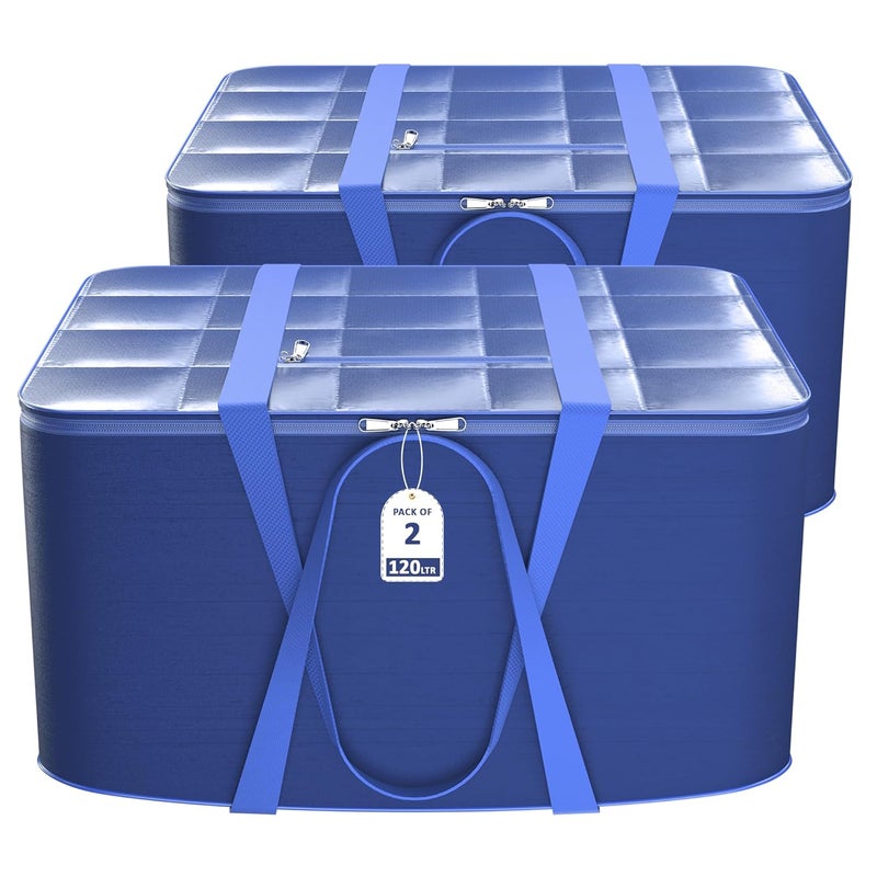 Kuber Industries Pack of 2 Parachute 120L Large King Size Dustproof Underbed Storage BoxBlanket Storage BagsCover Double Bed Storage BagStorage Bag for Clothes Documents Books ToysNavy Blue - Image 1