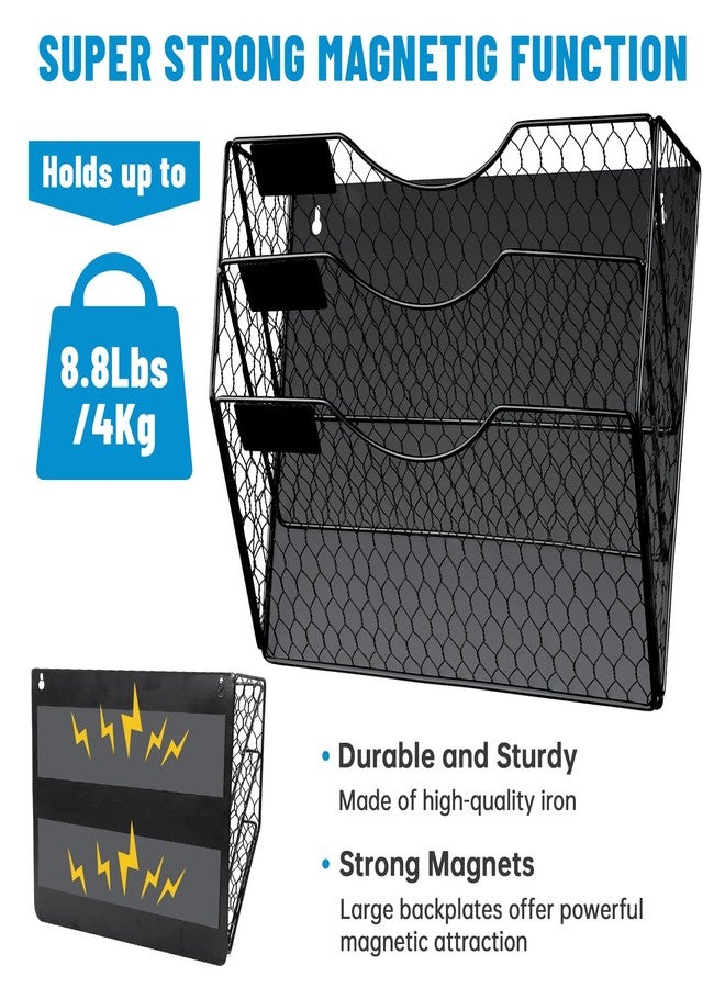 NiOffice 3-Pocket Magnetic File Organizer for Office and Home - Vertical Magazine and Mail Holder with No-Drill Mounting for Wall, Cabinet or Fridge (Black) - Image 2