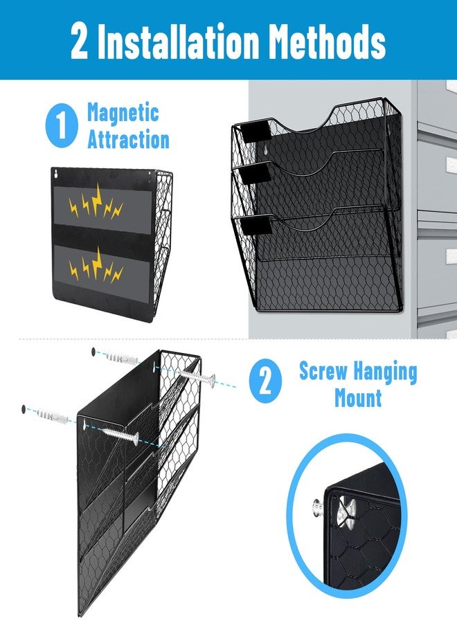 NiOffice 3-Pocket Magnetic File Organizer for Office and Home - Vertical Magazine and Mail Holder with No-Drill Mounting for Wall, Cabinet or Fridge (Black) - Image 3