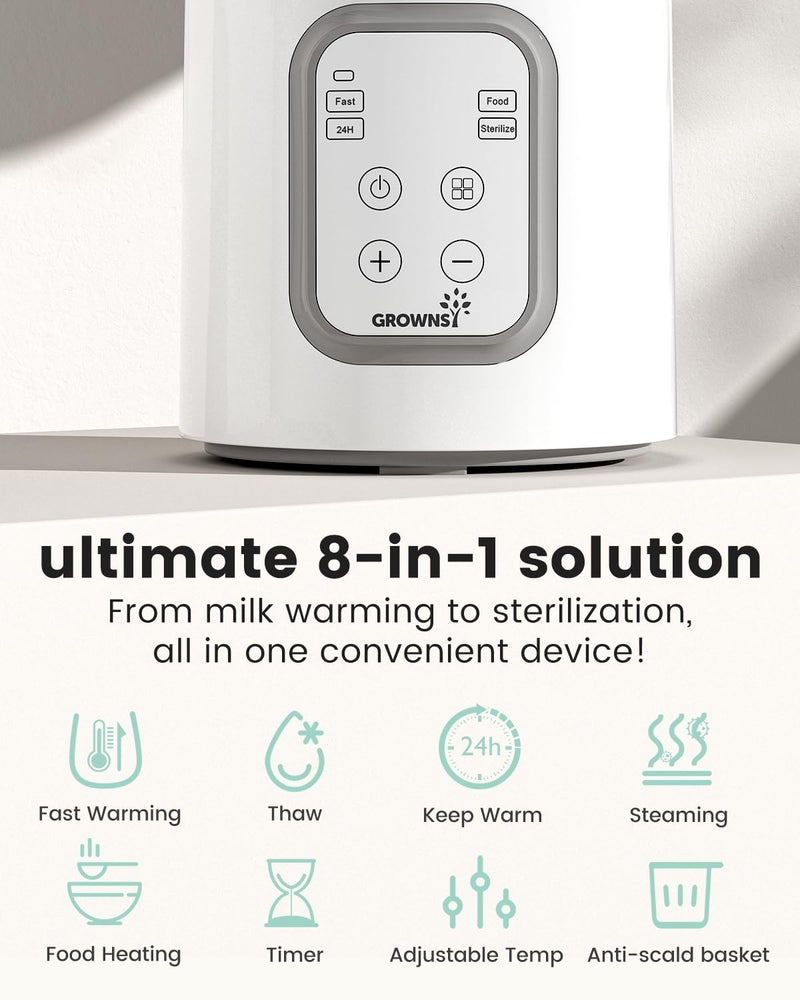 GROWNSY Bottle Warmer, GROWNSY 8-in-1 Fast Baby Milk Warmer with Timer for Breastmilk or Formula, Accurate Temperature Control, with Defrost, Sterili-zing, Keep, Heat Baby Food Jars Function  - Image 3