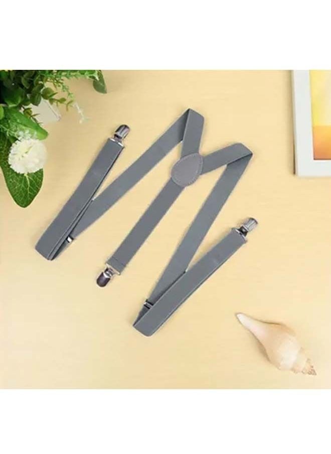 NIBEMINENT Clip On Suspenders Elastic Y Shape Back Formal Braces Grey  - Image 3