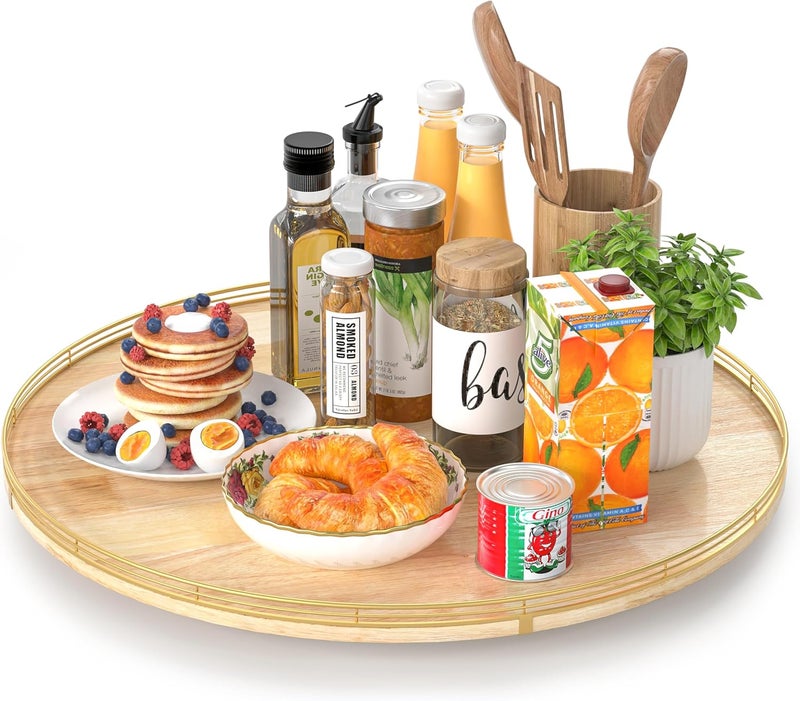 AMH 24 Inch Extra Large Lazy Susan Turntable - Premium Solid Oak Wood & Iron | Rustic Farmhouse Rotating Tray for Dining Table, Kitchen Countertop, Centerpiece Decor | Smooth 360° Spin | Durable & Stylish - Image 1