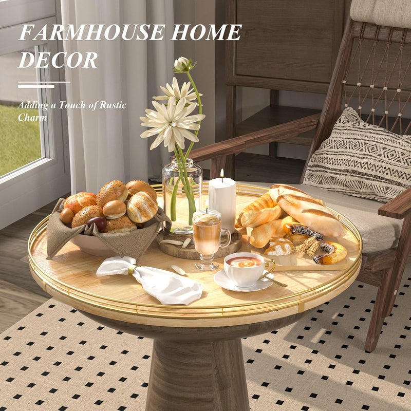AMH 24 Inch Extra Large Lazy Susan Turntable - Premium Solid Oak Wood & Iron | Rustic Farmhouse Rotating Tray for Dining Table, Kitchen Countertop, Centerpiece Decor | Smooth 360° Spin | Durable & Stylish - Image 3