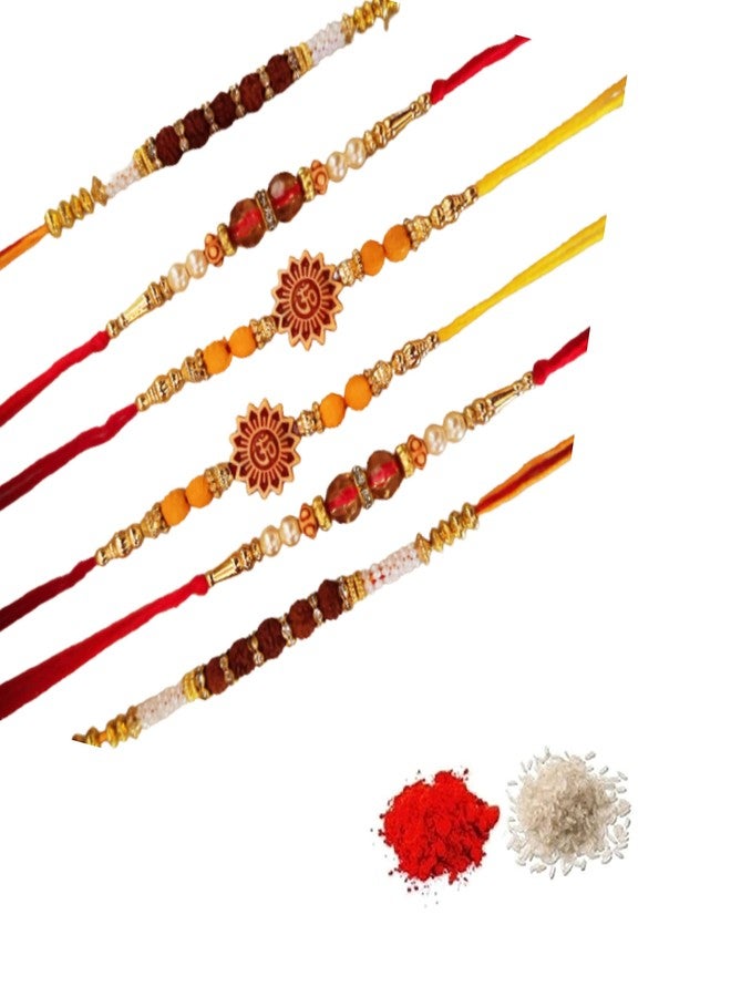 CRAFTOMANIC لؤلؤ فاخر تقليدي، Rudraksh Multi Designer Rakhi للأخ، Raksha Bandhan Rakhi مع Roli TilakPearl Rakhi للرجال والأولاد/مجموعة Dora Rakhi للأخ مع Roli Chawal