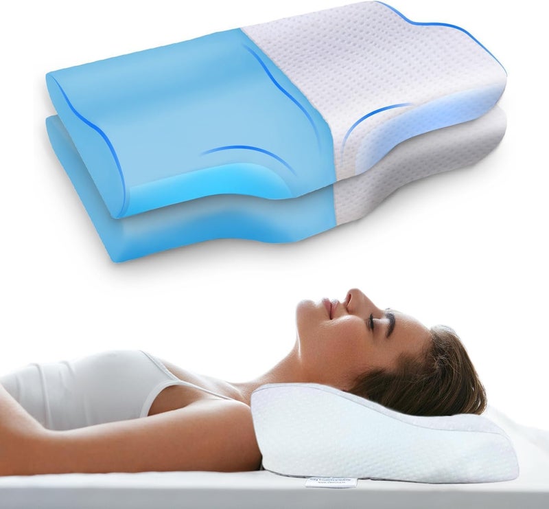 Sleepsia وسادة من الرغوة الذاكرة لدعم الرقبة مع ضمان لمدة عام | وسادة طبية لآلام الرقبة توفر دعمًا إضافيًا للرقبة لمن ينامون على الجانب أو الظهر (لون أبيض، مادة جل)، الطراز PK2 - Image 1