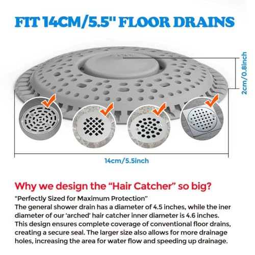zaa Shower Drain Hair Catcher, 2 Pack Premium Silicone Drain Protector & Shower Drain Cover, Shower Installation Kits for Flat Drains of Shower Room, Bathroom, Gray - Image 4