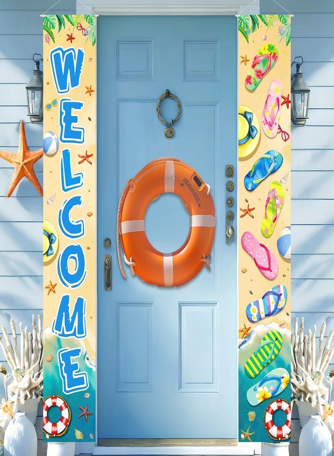 Yoirrat Summer Porch Banners Hello Hanging Welcome Outdoor Banner Sign Front Door Decorations Garden Yard Flip Flops Beach Themed Luau Aloha Pool Party Indoor Holiday Banners Seasonal Decoration Supplies - Image 1