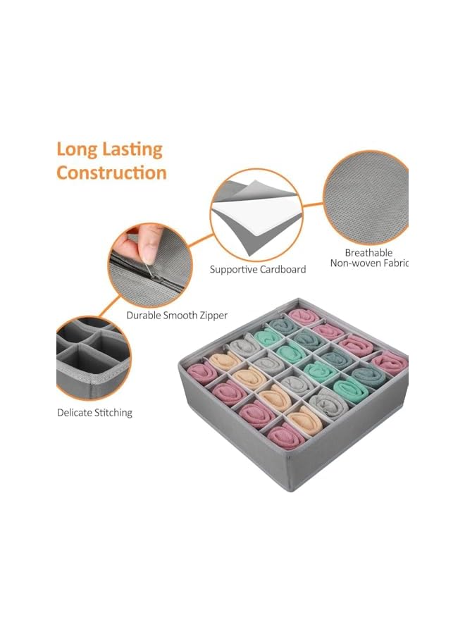 Green Tiger 4 Pack Foldable Underwear and Bras Drawer Organizers, Fabric Closet Dresser Drawers Organizers Dividers, Clothing Storage Organizers Box for Lingerie, Panties, Socks, Briefs, Ties, Gray - Image 2