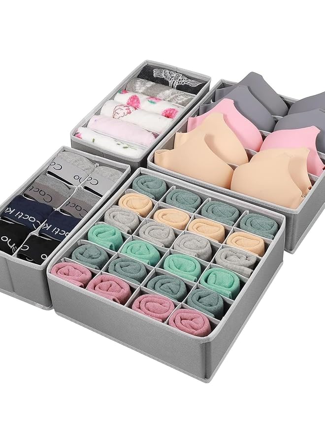Green Tiger 4 Pack Foldable Underwear and Bras Drawer Organizers, Fabric Closet Dresser Drawers Organizers Dividers, Clothing Storage Organizers Box for Lingerie, Panties, Socks, Briefs, Ties, Gray - Image 1