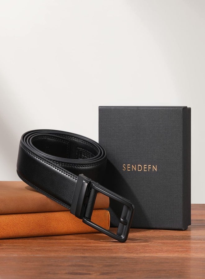 SENDEFN Men's Leather Dress Casual Belt 1 3/8" Automatic Adjustable Click Buckle Belts with Gift Box(A-black-71HS) - Image 5