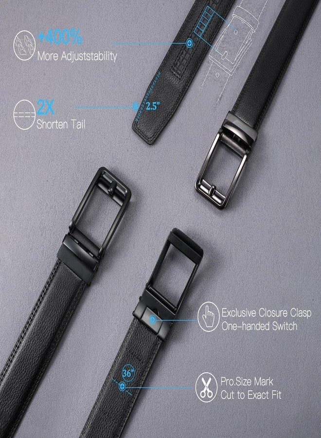 SENDEFN Men's Leather Dress Casual Belt 1 3/8" Automatic Adjustable Click Buckle Belts with Gift Box(A-black-71HS) - Image 2