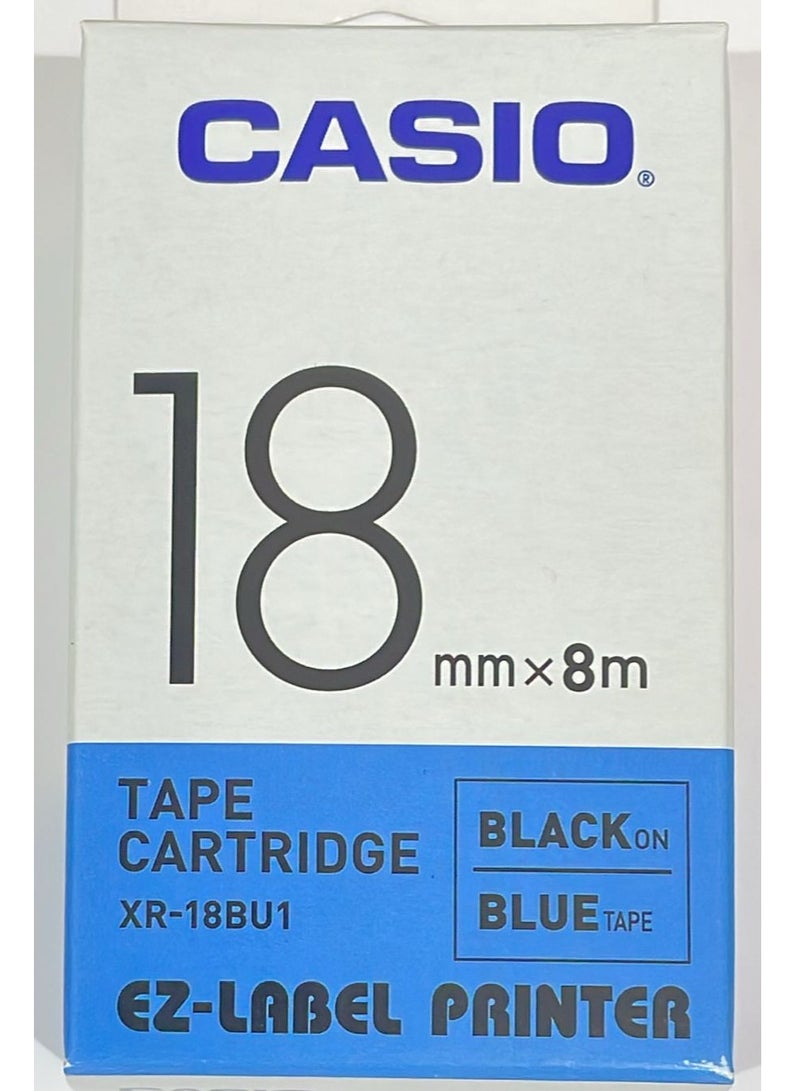 Casio tape cartridge black on blue tape XR-18BU1