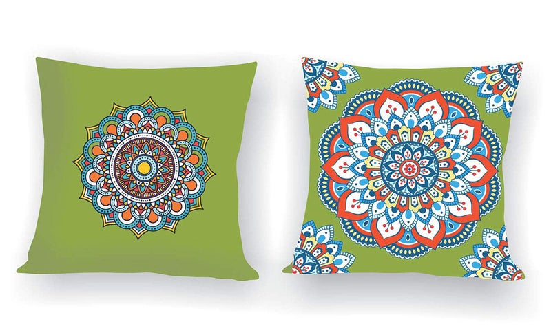 IM FAB IMFAB Rangoli Digital Canvas Cotton Cushion Cover Green Set of 2 pcs (16X16 inches) - Image 1