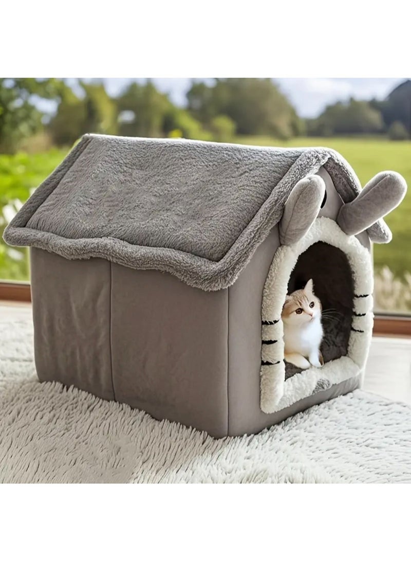 منزل قطط وكلاب فاخر من الفرو الناعم على شكل كوخ، تصميم دافئ ومريح للاستخدام داخل المنزل، قابل للطي وسهل التخزين، مزود بوسادة إسفنجية عالية الكثافة 30D قابلة للإزالة والغسل، قاعدة غير قابلة للانزلاق لثبات أعلى، مدخل واسع مخصص للقطط الكبيرة والصغيرة والكلاب الصغيرة والمتوسطة، سرير نوم مريح للحيوانات الأليفة، منزل داخلي ناعم للراحة والاسترخاء، بيت قابل للغسل بالكامل، مناسب للقطط الكبيرة الحجم والقطط المتوسطة والجراء، هيكل مرن يحافظ على الشكل، مثالي للاستخدام اليومي في غرف النوم وغرف المعيشة - Image 2