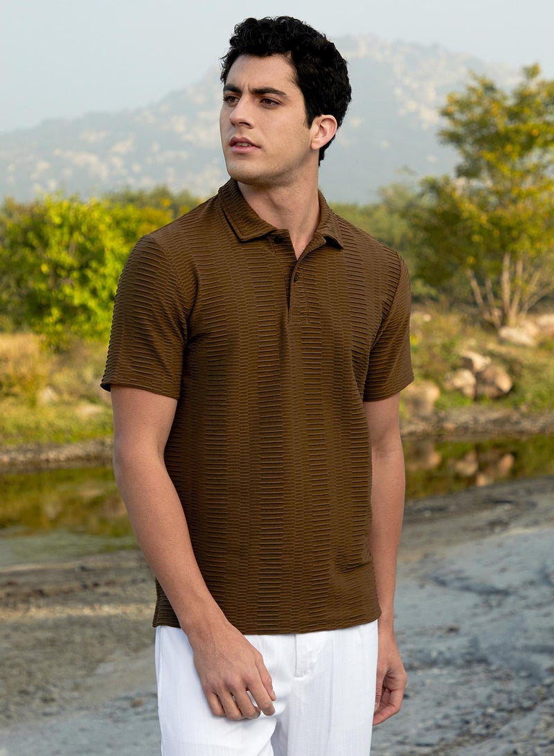 كامبوس سوترا Men's Mocha Brown Flatten-Ruched Polo T-Shirt - Image 2