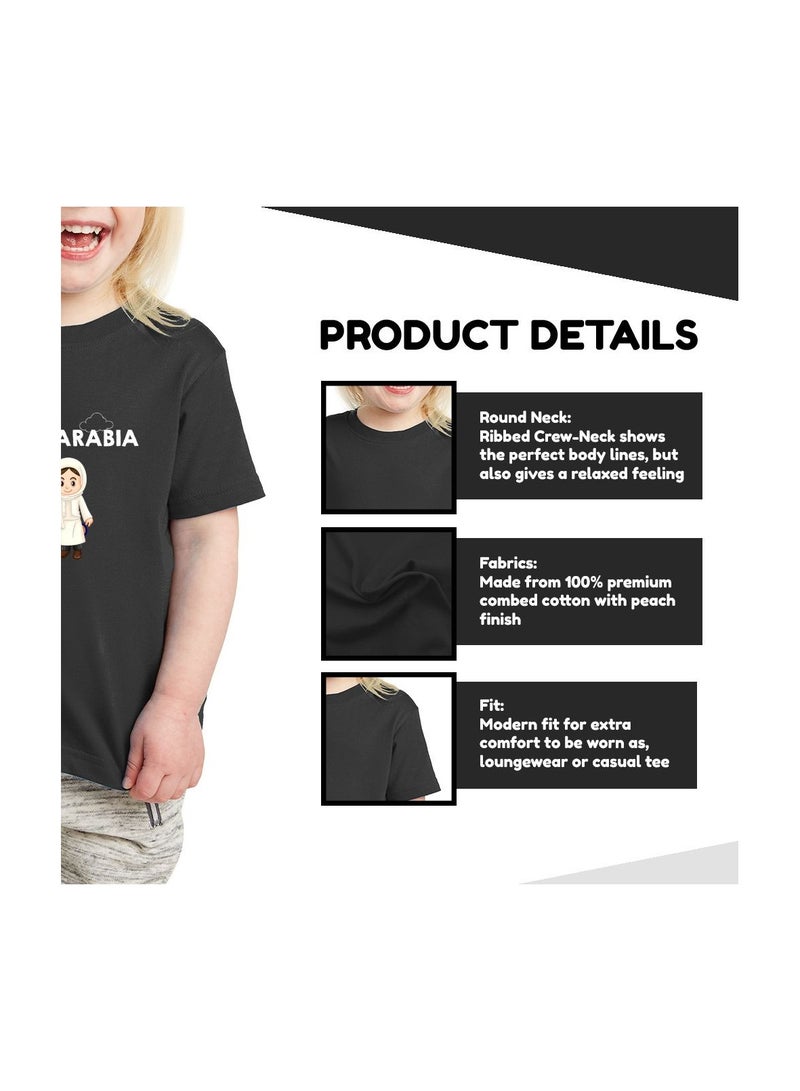 Saudi Arabia-Themed Girls Souvenir T-Shirt for Kids - Short Sleeve Round Neck Cotton Tshirt - Saudi Design with Camel - Ideal for School, Playtime - Image 5