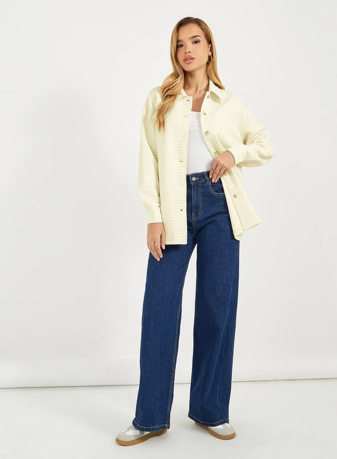 Styli Oversized Longline Textured Button Down Shacket