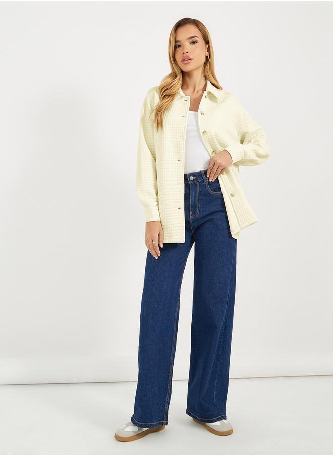 Styli - Oversized Longline Textured Button Down Shacket - Image 1