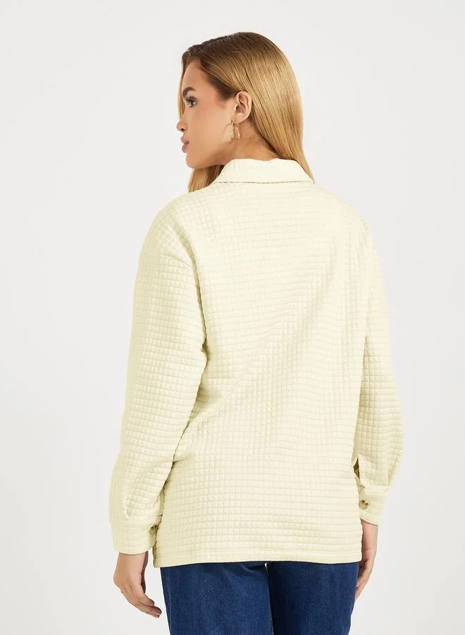 Styli Oversized Longline Textured Button Down Shacket