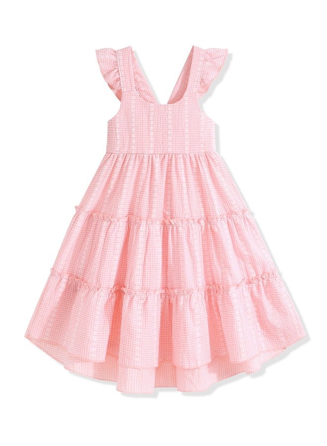Hipea Toddler Girl Summer Dress Ruffle Halter Backless Princess Dress Casual Beach Stacked Layer Sundress Little Girl Dress Pink 4-5T - Image 1