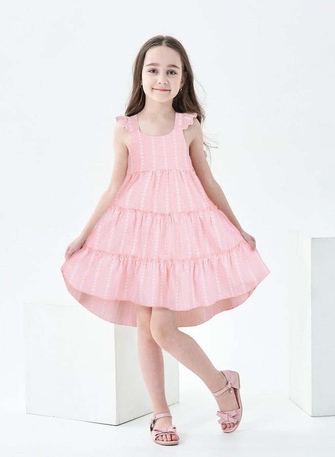Hipea Toddler Girl Summer Dress Ruffle Halter Backless Princess Dress Casual Beach Stacked Layer Sundress Little Girl Dress Pink 4-5T - Image 2