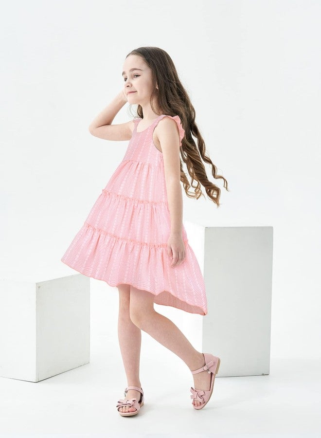 Hipea Toddler Girl Summer Dress Ruffle Halter Backless Princess Dress Casual Beach Stacked Layer Sundress Little Girl Dress Pink 4-5T - Image 3