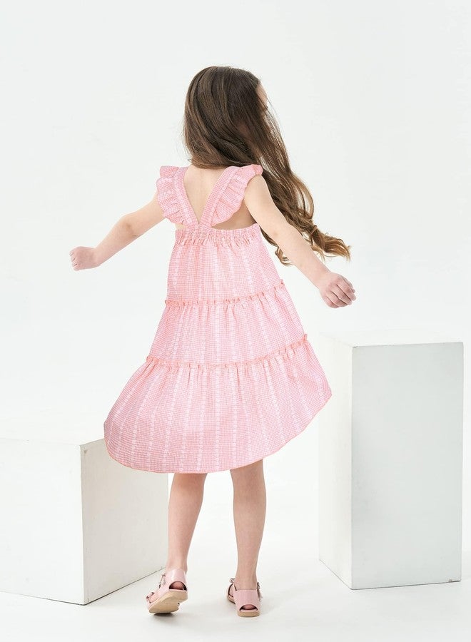 Hipea Toddler Girl Summer Dress Ruffle Halter Backless Princess Dress Casual Beach Stacked Layer Sundress Little Girl Dress Pink 4-5T - Image 4