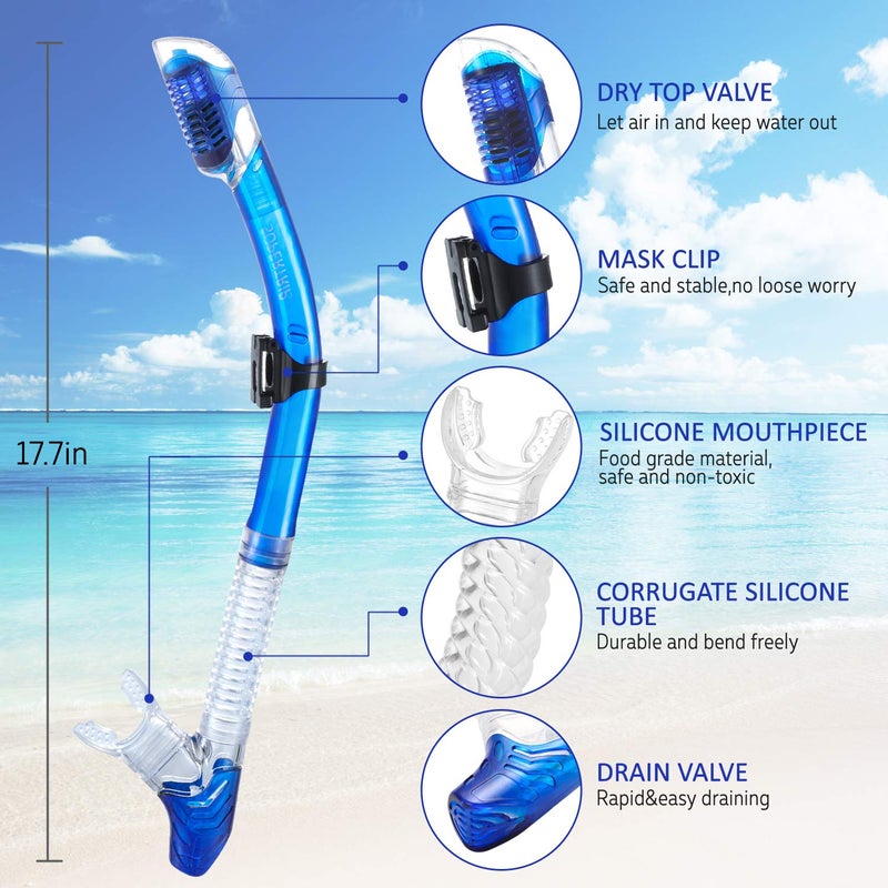 Supertrip Dry Snorkel Adult, Scuba Diving with Splash Guard and Top Valve, Freediving Snorkeling Swimming Snorkel for Adults Youth - Image 2