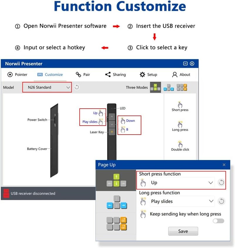 نوروي جهاز التحكم اللاسلكي للعروض التقديمية N26، جهاز التحكم عن بعد للعروض، مؤشر PowerPoint للعروض التقديمية، جهاز التحكم اللاسلكي للعروض - أبيض - Image 4