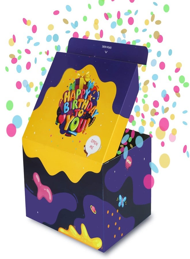 FETTIPOP Gift Box DIY (Premium Purple), Gift Box Exploding Confetti - Happy Birthday, Surprise Prank Box Pop Up 7.2x5.5x4.3 in. - Image 1