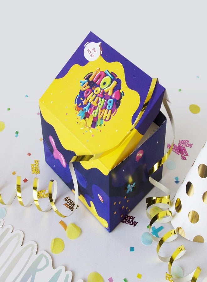 FETTIPOP Gift Box DIY (Premium Purple), Gift Box Exploding Confetti - Happy Birthday, Surprise Prank Box Pop Up 7.2x5.5x4.3 in. - Image 3