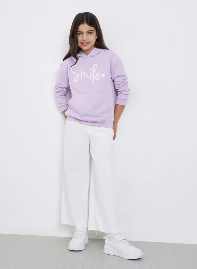 Styli Styli Lilac Typography Print Kangaroo Pocket Hoodie