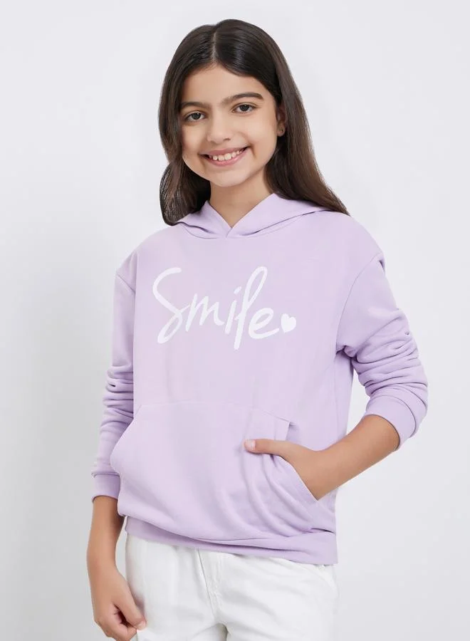 Styli Styli Lilac Typography Print Kangaroo Pocket Hoodie