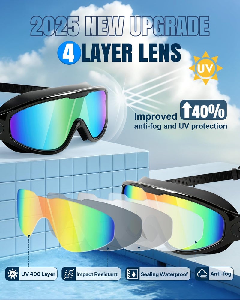Rantizon Swim Goggles 2 Pack, Adjustable Wide View Anti Fog&UV Swimming Goggles for Audlt, No Leaking Swim Glasses for Men Women Youth, Aqua & Bright Orange - Image 3