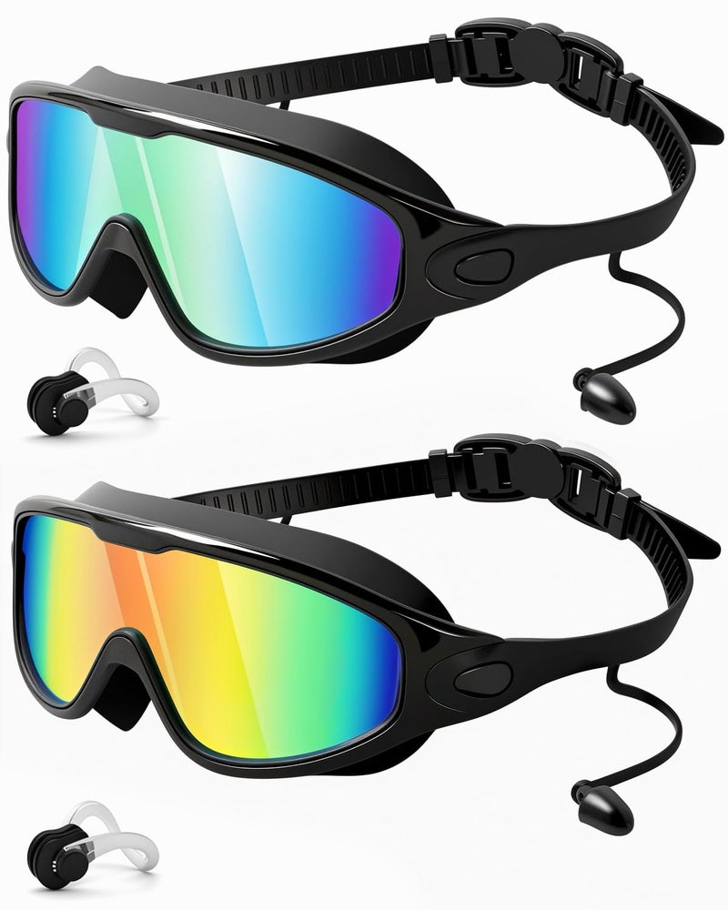 Rantizon Swim Goggles 2 Pack, Adjustable Wide View Anti Fog&UV Swimming Goggles for Audlt, No Leaking Swim Glasses for Men Women Youth, Aqua & Bright Orange - Image 1