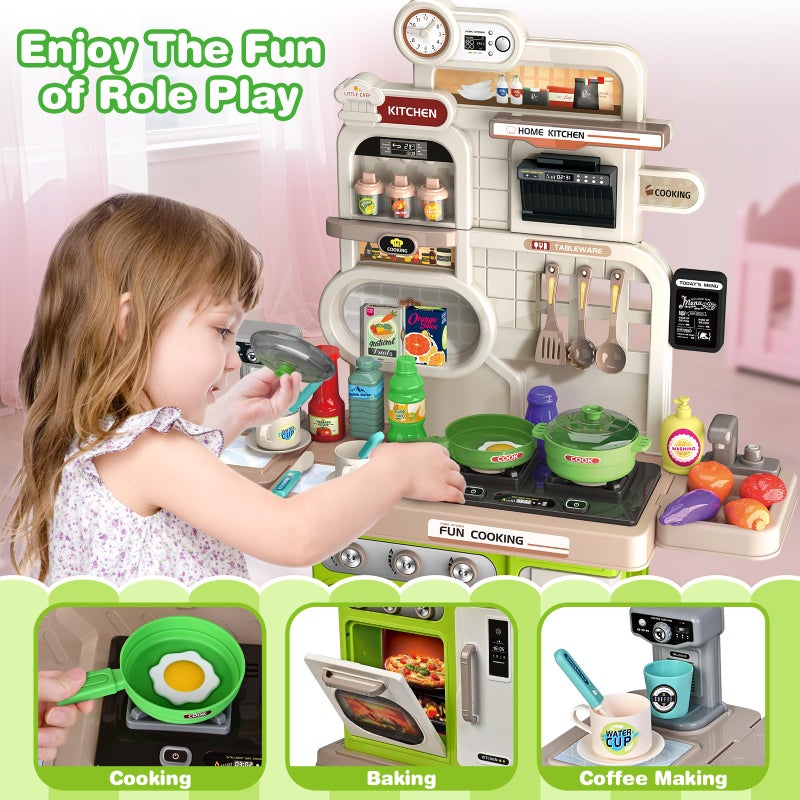 Letapapa Play Kitchen Set, Kids Kitchen Playset with Realistic Sound & Light, Cooking Stove, Sink, Play Food and Accessories, 57 Pcs Kitchen Toys Gifts for Toddlers 2-4 3-5 Boys Girls (Green) - Image 5