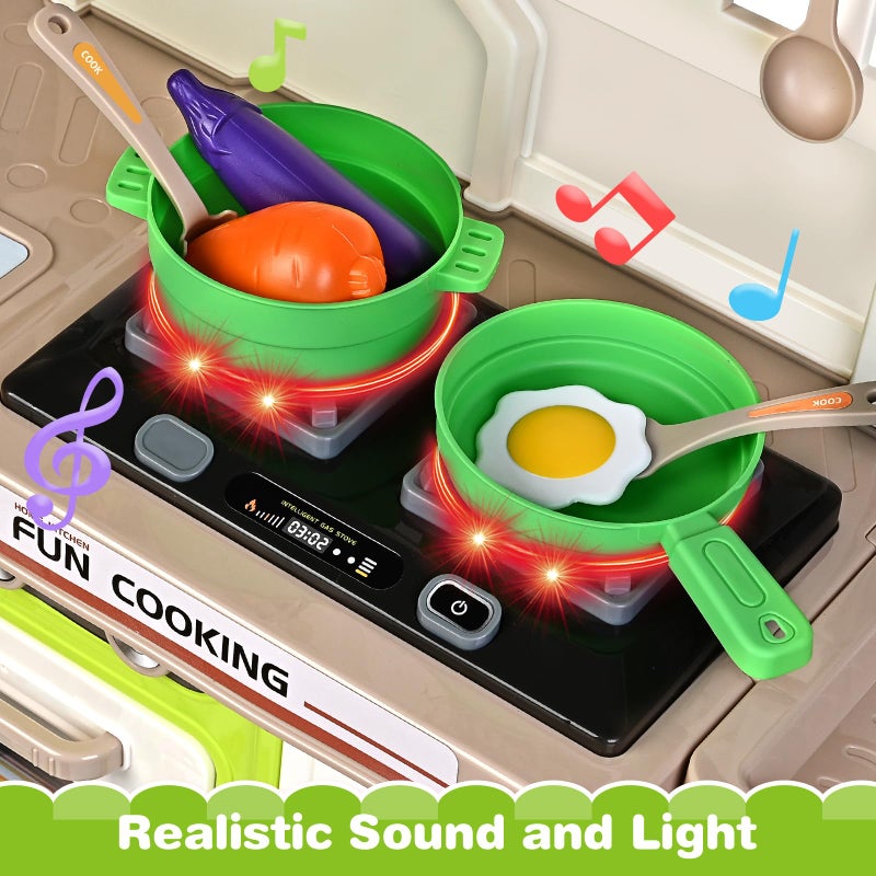 Letapapa Play Kitchen Set, Kids Kitchen Playset with Realistic Sound & Light, Cooking Stove, Sink, Play Food and Accessories, 57 Pcs Kitchen Toys Gifts for Toddlers 2-4 3-5 Boys Girls (Green) - Image 3