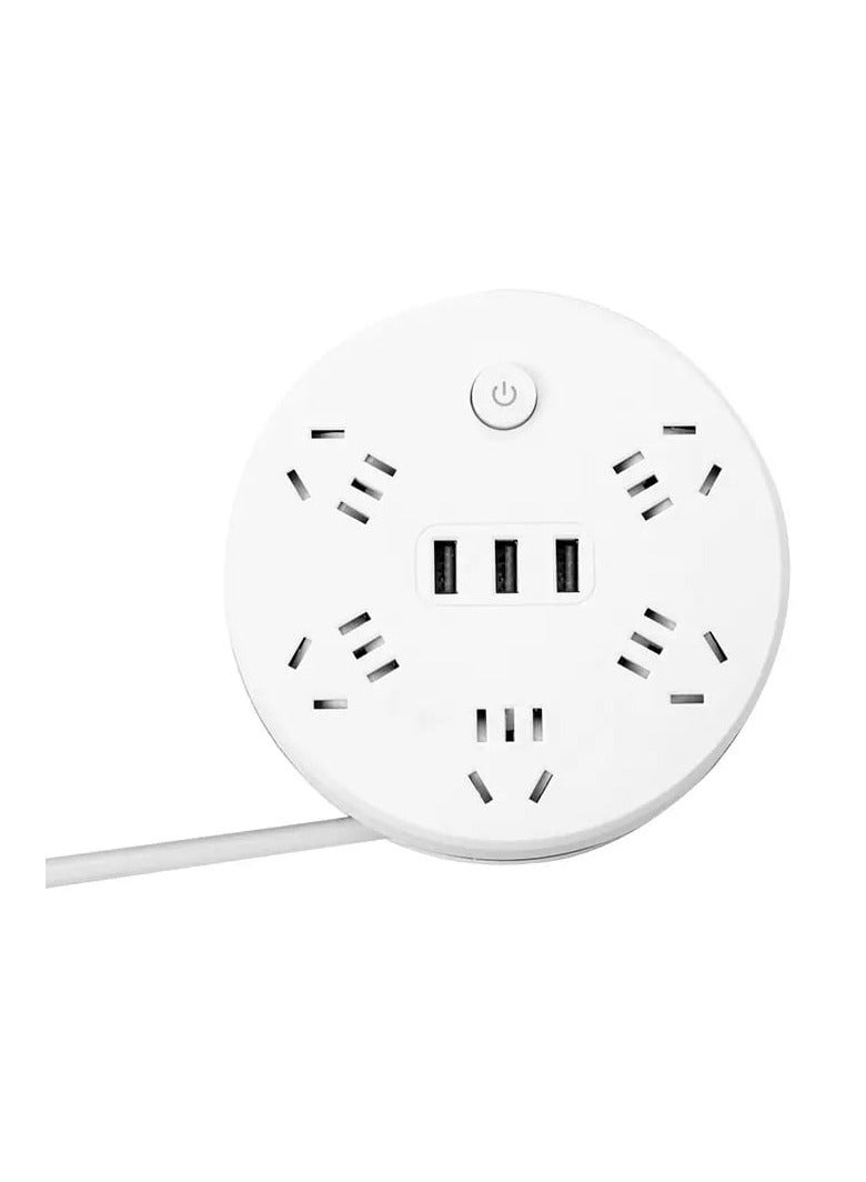أمم سلك تمديد كهربائي دائري عالمي للمنزل والمكتب والسفر (أبيض دائري) - Image 1