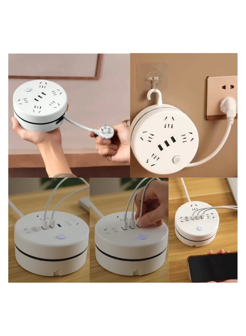 أمم سلك تمديد كهربائي دائري عالمي للمنزل والمكتب والسفر (أبيض دائري) - Image 2