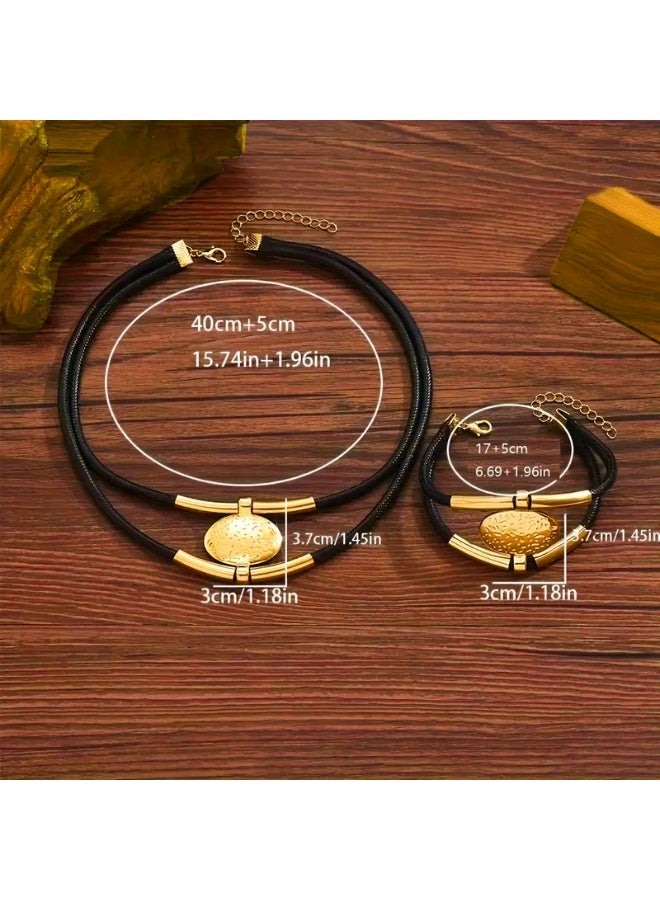 Goolsky طقم مجوهرات نسائي بأسلوب بوهيمي - قلادة وسوار أنبوب نحاسي عتيق، إكسسوارات يدوية الصنع بأسلوب عرقي - Image 3