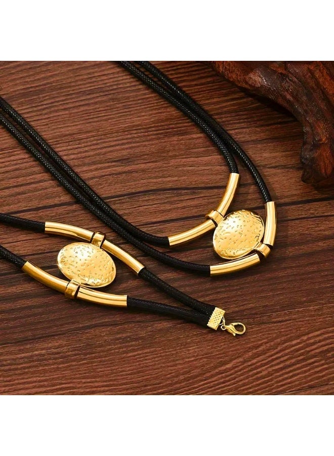 Goolsky طقم مجوهرات نسائي بأسلوب بوهيمي - قلادة وسوار أنبوب نحاسي عتيق، إكسسوارات يدوية الصنع بأسلوب عرقي - Image 4