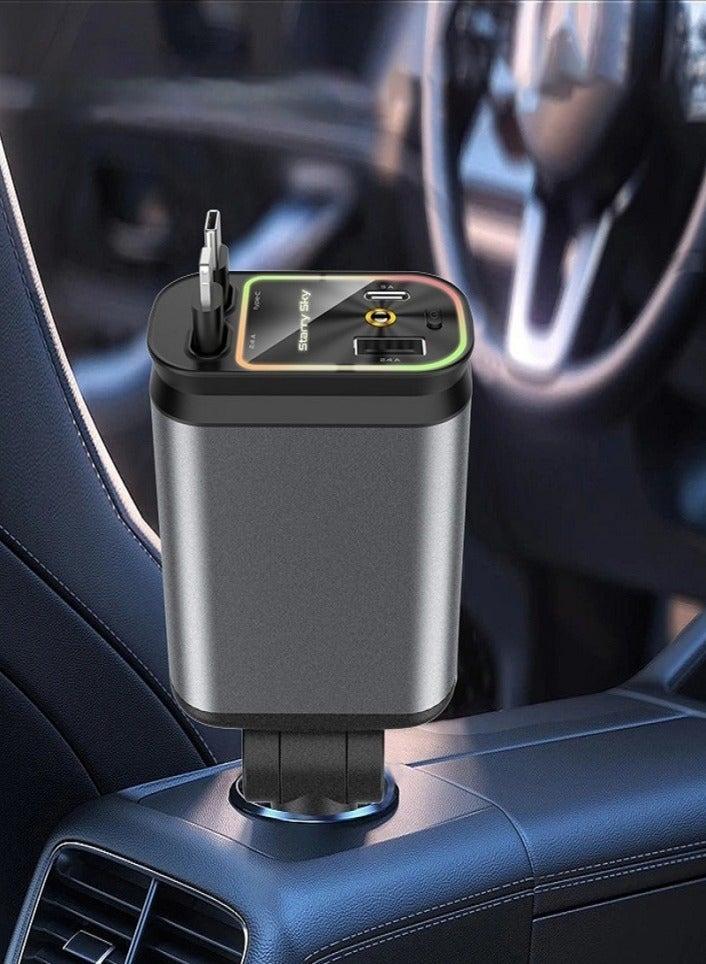 general Super Fast Car Charger with Starry Sky Light, 4-in-1 Multifunctional Retractable USB & Type-C Charging Cable - Image 1