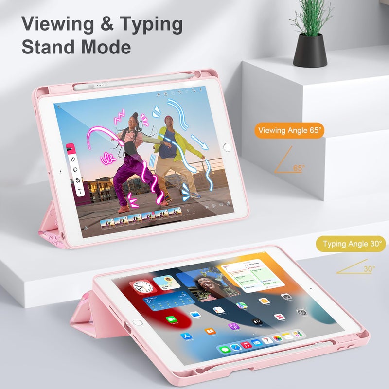 May Chen for iPad 9th Generation with Pencil Holder, iPad 8th/7th Gen Case 10.2-inch, [Penceil Holder] Trifold Stand Auto Wake/Sleep Clear TPU Protection Back Cover, Pink Bows P631 - Image 5