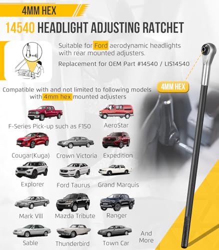 Krenlory 14540 Headlight Adjusting Ratchet Wrench for Ford, 4MM Hex Tool for Headlight Adjustment Screw - Image 2