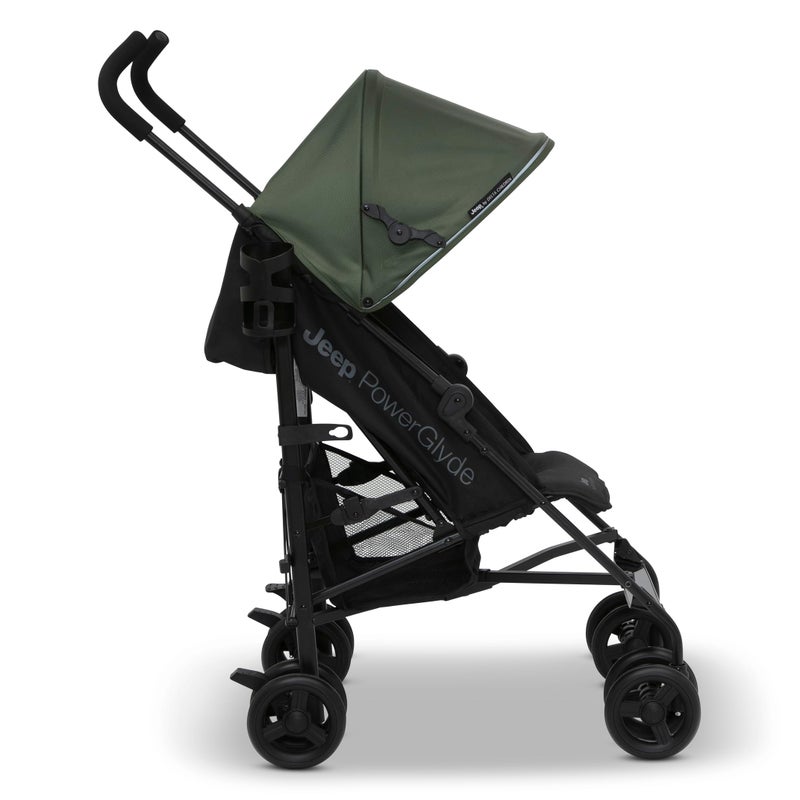 Delta CHILDREN Jeep PowerGlyde Stroller by Delta Children Lightweight Travel Stroller with Smoothest Ride & Compact Fold, 3-Position Recline, Extra Large Storage Basket, Olive Green - Image 4