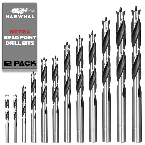 Narwhal Brad Point Wood Drill Bit Set - Metric Sizes (12 Pack with Storage Case) Carpenters Quality - Drill Splinter-Free Perfect Round Holes in All Types of Wood - Image 1