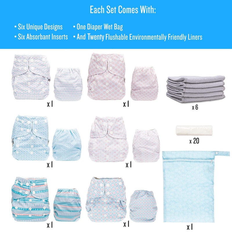 Simple Being Reusable Cloth Diapers, Double Gusset, One Size Adjustable, Washable Soft Absorbent, Waterproof Cover, Eco-Friendly Unisex Baby Girl Boy, six 4-Layers Microfiber Inserts (Stripes) - Image 5