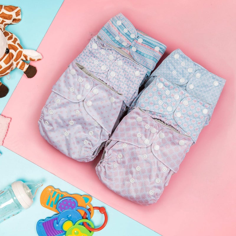 Simple Being Reusable Cloth Diapers, Double Gusset, One Size Adjustable, Washable Soft Absorbent, Waterproof Cover, Eco-Friendly Unisex Baby Girl Boy, six 4-Layers Microfiber Inserts (Stripes) - Image 2