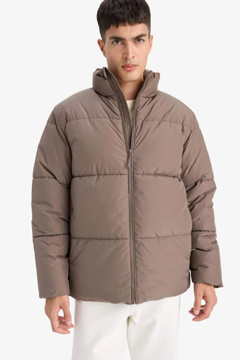 ديفاكتو Regular Fit Stand Collar Plush Lined Knit Cuffed Waterproof Jacket